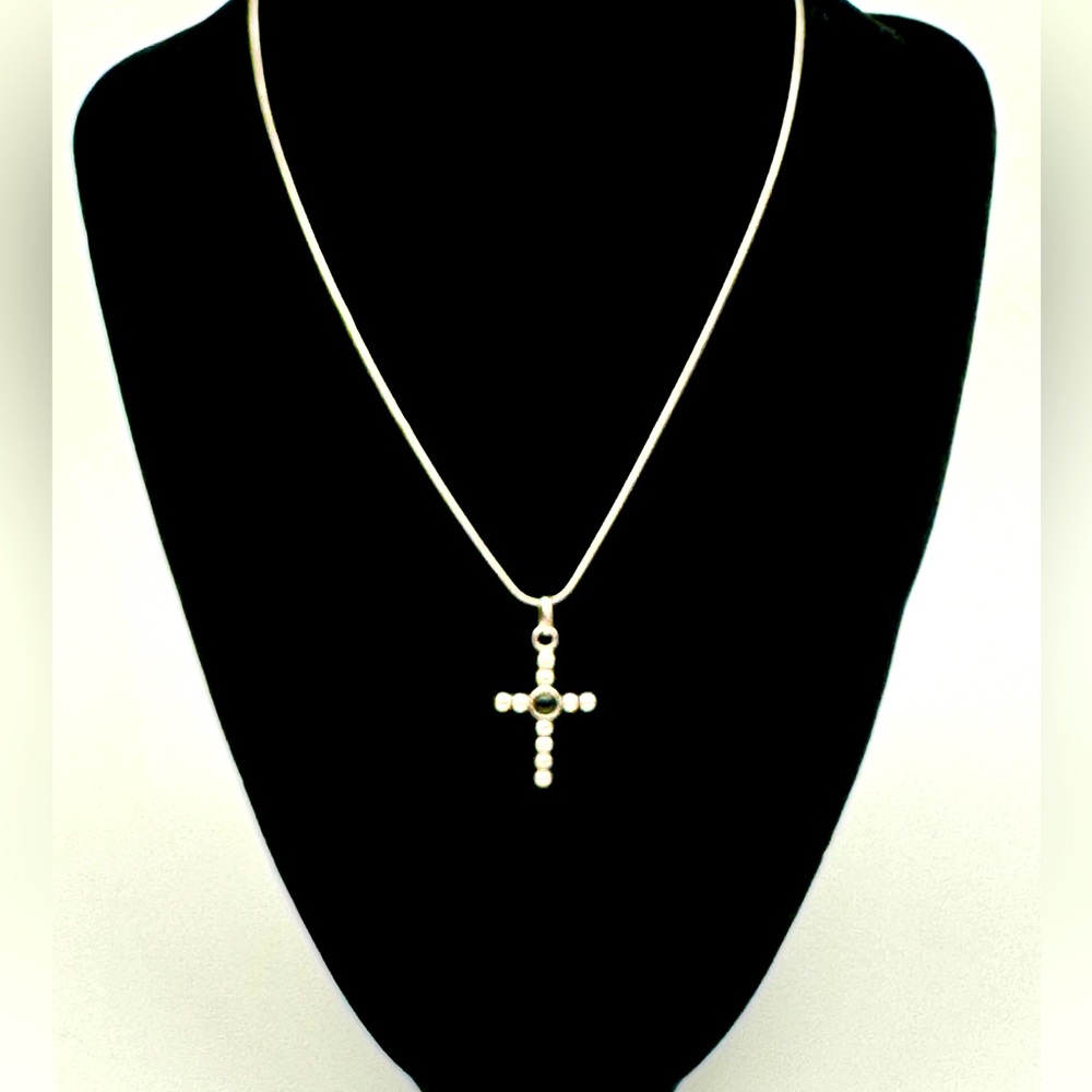 Vintage "IW" INDIA 925 & Tourmaline Cross Pendant 925 Rope Chain Necklace
